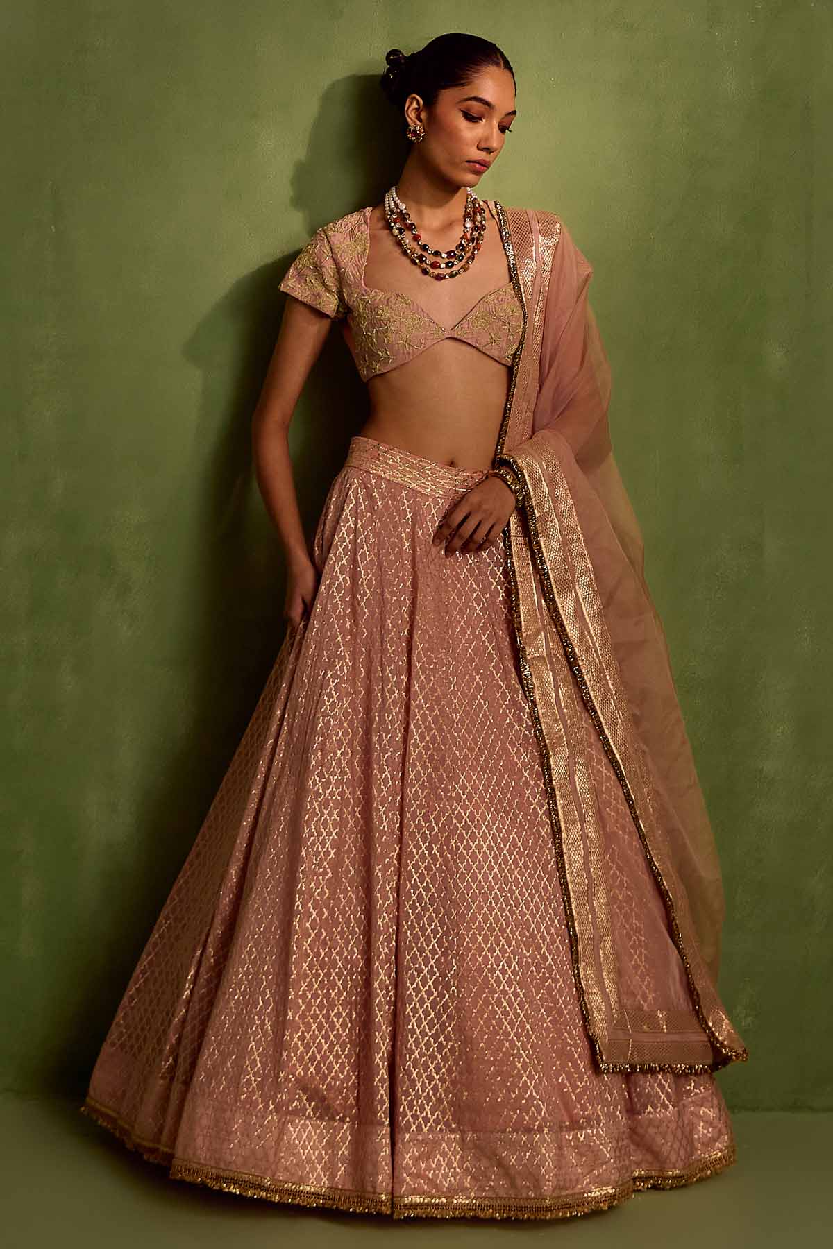 Designer Neha Khullar Peach Dori Work Lehenga Set for Women Online